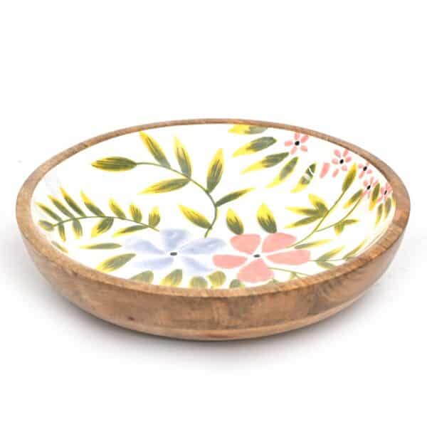 Houten mango schaal bloemen patroon 27cm