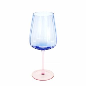 Wijnglas roze met blauwe voet