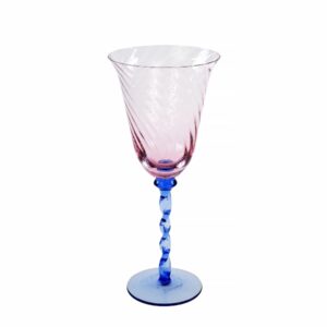 Wijnglas roze met blauwe voet