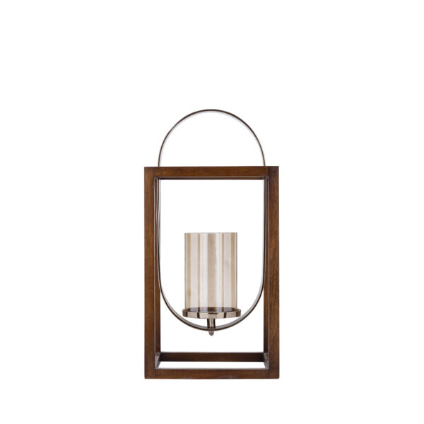 PTMD Shirah Brown stainless steel wooden latern  S - Afbeelding 4
