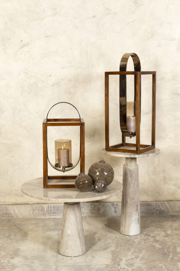 PTMD Shirah Brown stainless steel wooden latern  S - Afbeelding 2