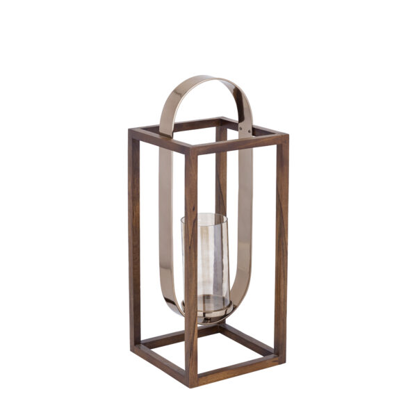 PTMD Shirah Brown stainless steel wooden latern  L - Afbeelding 2