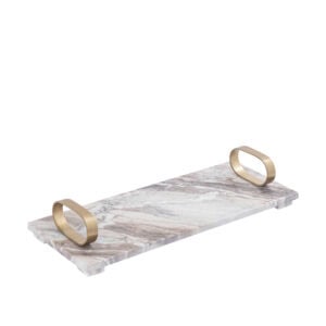 PTMD Lieka Beige marmeren tray met gouden handvaten