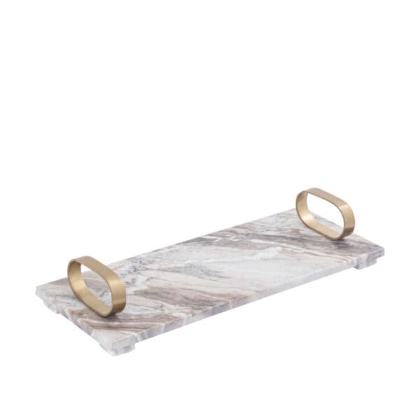 PTMD Lieka Beige marmeren tray met gouden handvaten