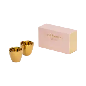 Good Morning gouden eierdopjes set van 2 in cadeauverpakking