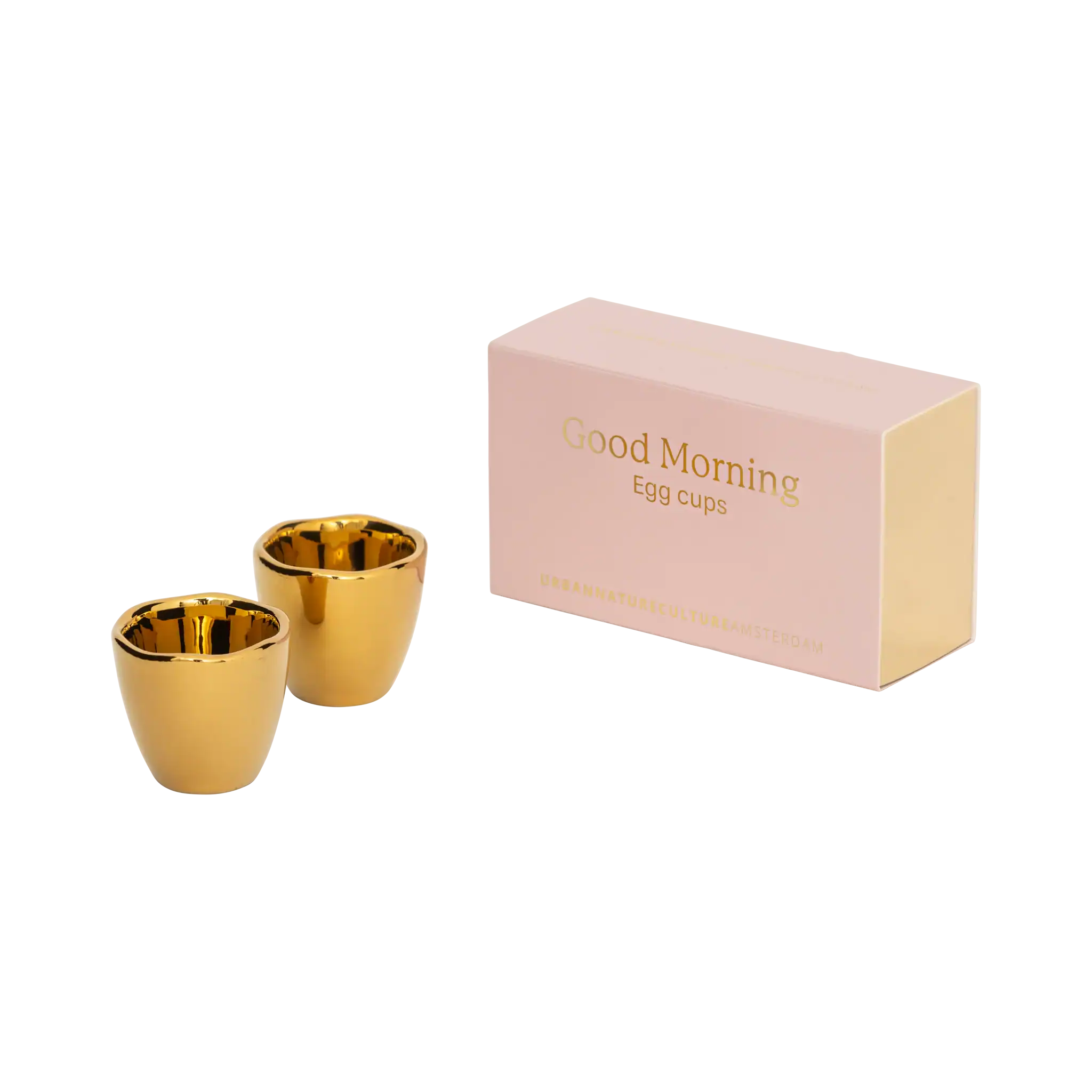 Good Morning gouden eierdopjes set van 2 in cadeauverpakking