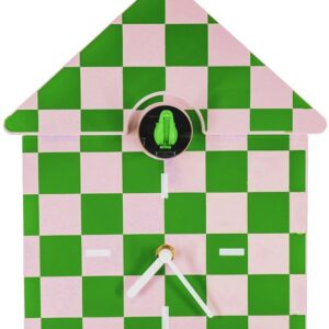 Housevitamin – Unieke Koekoeksklok Geblokt Groen/Roze – Wandklok & Kastklok