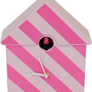 Housevitamin – Unieke Koekoeksklok Gestreept Patroon Lichtroze / Fluorroze – Wandklok & Kastklok