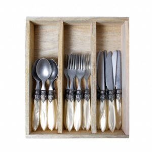 Murano Ontbijt- & Dessert- & voorgerechtbestek– Crème (18-delig) in houten kist