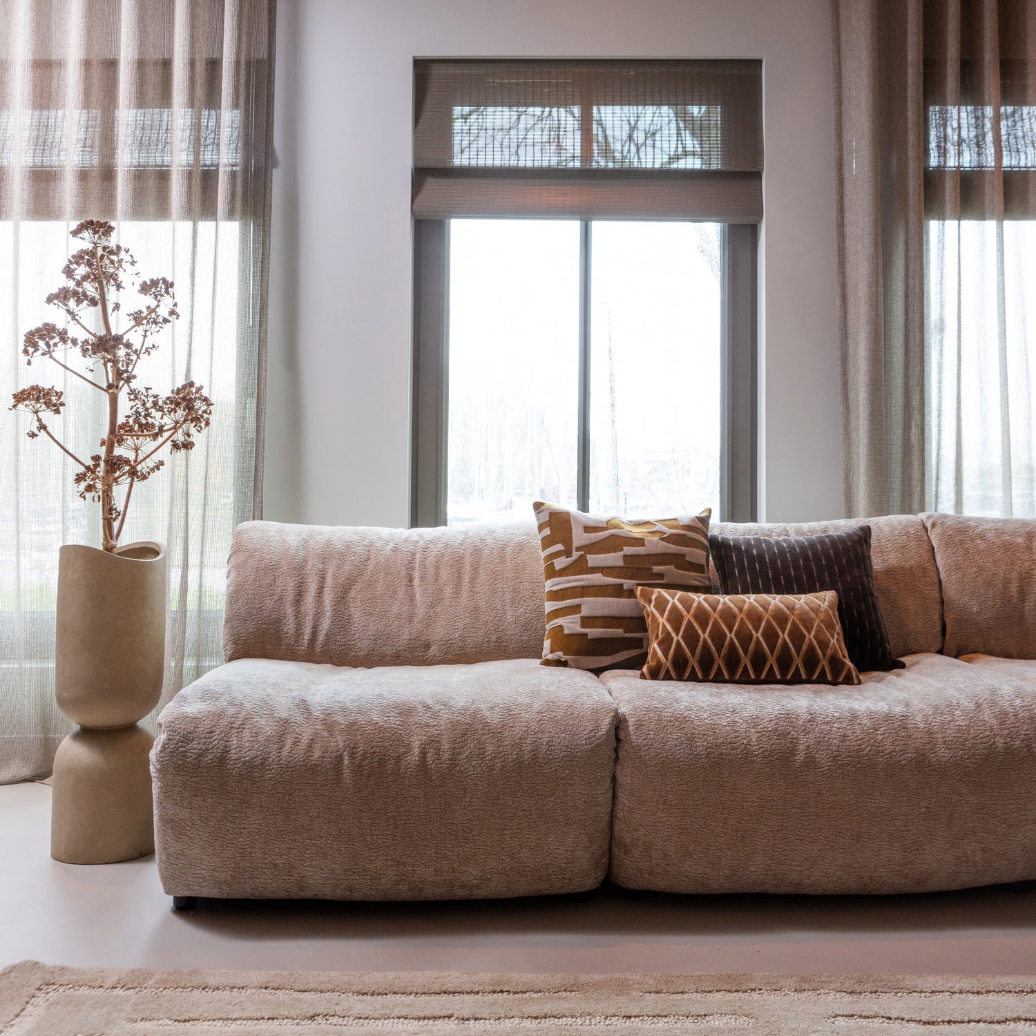 Vaas/plantenpot fiber clay beige 75 x 25 cm - Afbeelding 2