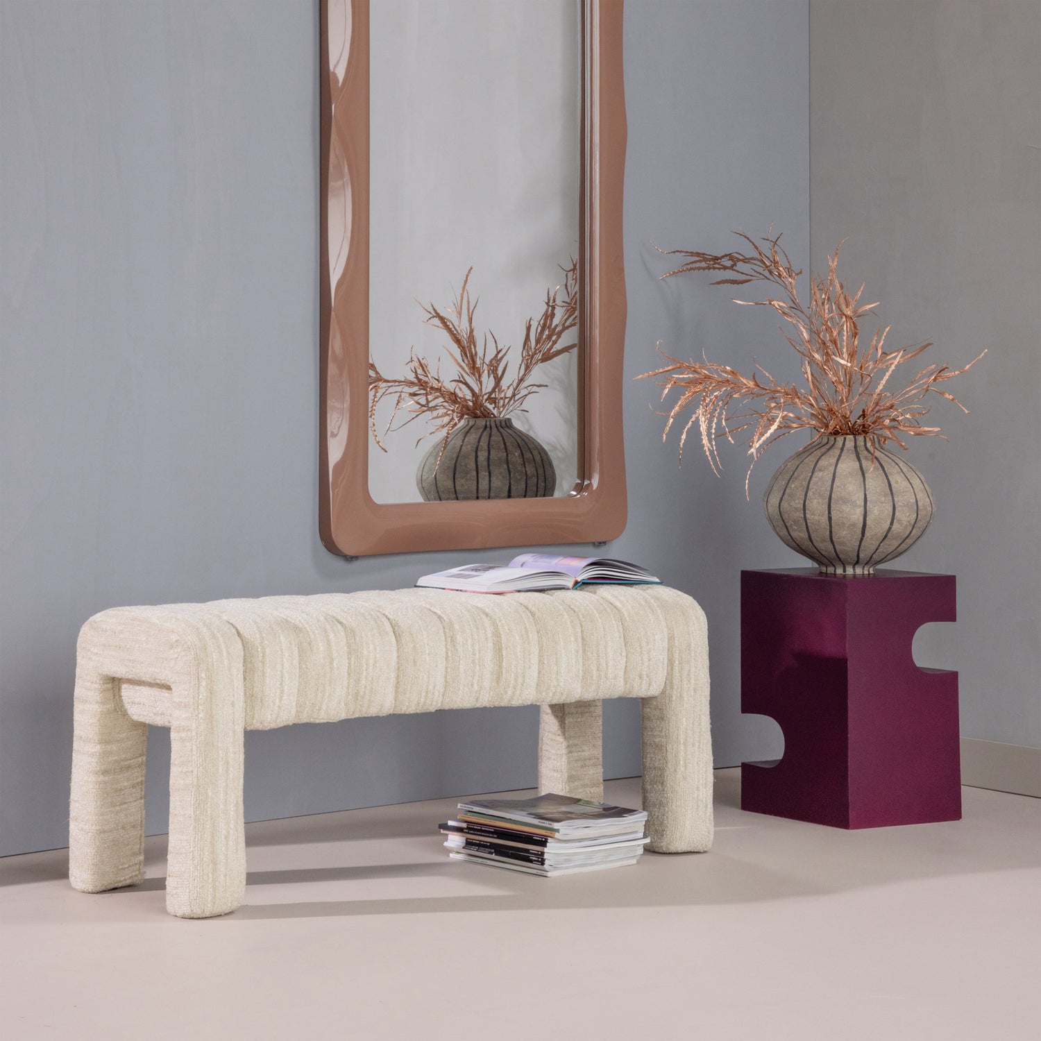 Gestoffeerd bankje bouclé naturel - wordt niet verstuurd - Afbeelding 2