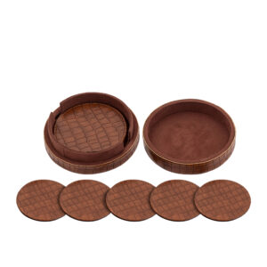 PTMD Delcia Burgundy Vegan Leren Onderzetters – Set van 6