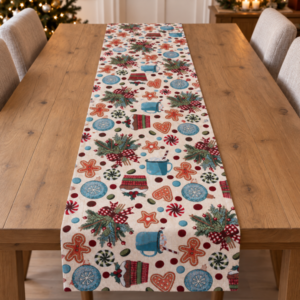 Kerst tafelloper - Gingerbread & Christmas met gouddraad – 200 × 40 cm
