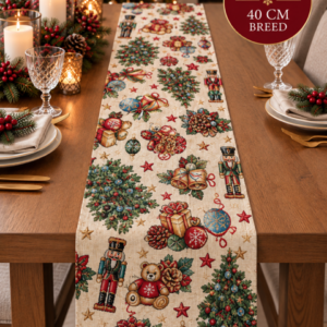 Kerst tafelloper – teddyberen & kerstmotieven 200 × 40 cm